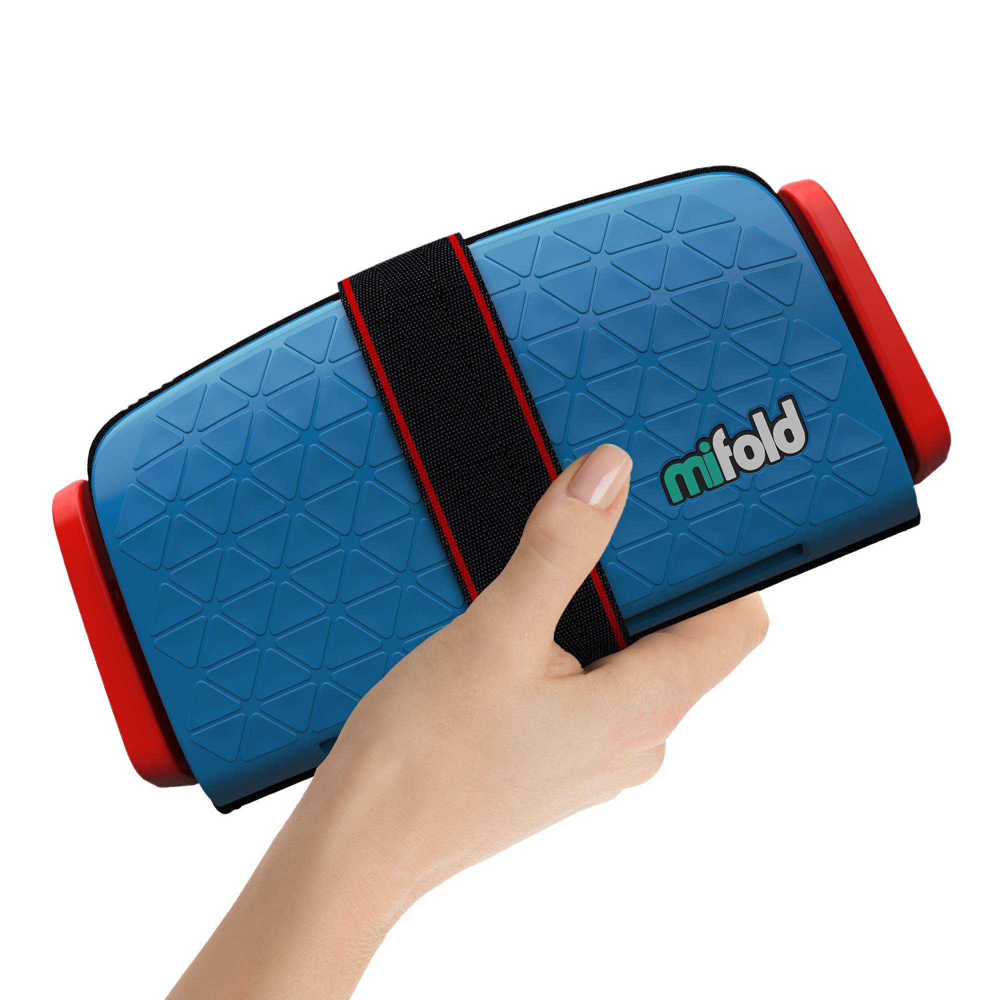 mifold Original the Grab-and-Go Child Restraint - Travel Car Booster Seat - Lightweight, Portable, Fits 3-in-Row, Folds for Easy Carrying - Group 2/3 (4-12 Years), Denim Blue