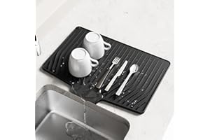 Dish Drying Mat, Silicone Dish Drying Mat for Kitchen Counter, Drainer Mat with Built-in Drain, Non-Slip, Heat Resistant Dish
