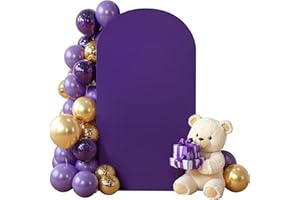 PARTISKY Purple Arch Cover 6FT Spandex Fitted Wedding Arch Stand Covers Round Top Chiara Arch Covers Stretchy Backdrop Cover for Birthday Party Ceremony Banquet Decoration