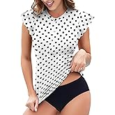 WOWENY Womens Padded Rash Guard Short Sleeve Swim Shirts 1/4 Zip UPF 50 Sun Protection Swimsuit Tankini Bathing Suit Top