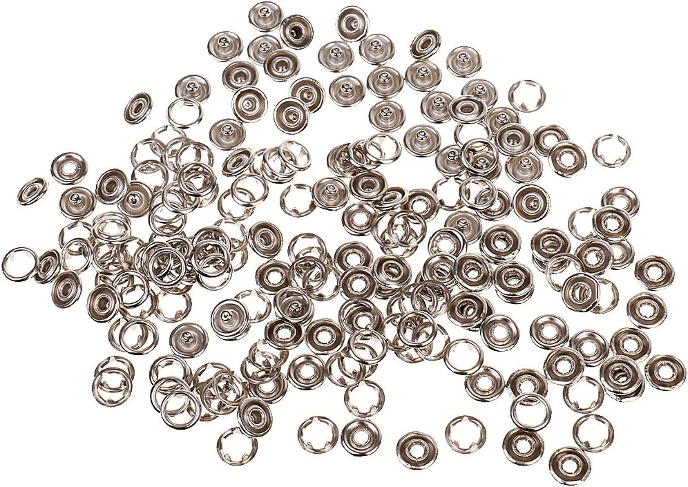 Ketofa 50 Sets 3/8 Inch Open Ring No Sew Snaps Buttons Fasteners Silver
