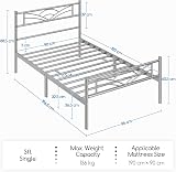 Yaheetech 3ft Single Bed Metal Frame Cloud Headboard Silver Slats view 9