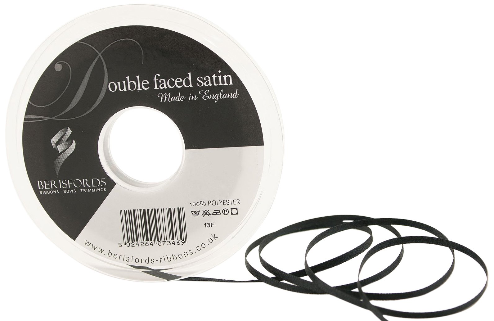 Berisfords Double Satin Ribbon, Black, 3 mm x 30 m (Package may vary)