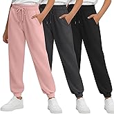 LessonZoo 3 Pack Girl's Sweatpant Active Joggers Athletic Casual Drawstring Tapered Pants Kids with Pockets