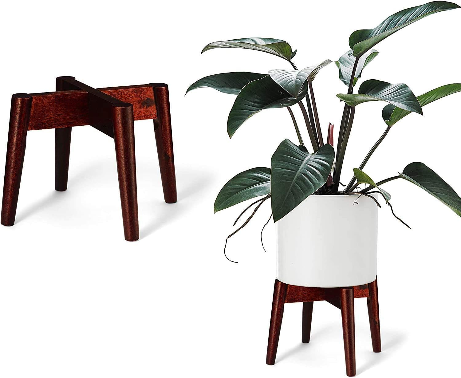 2 Pack Wood Plants Stand Flower Pot Holder & Garden Tool Sets - Indoor Mid Century Modern Plant Display Rack for 10 to 12 Inch Planter