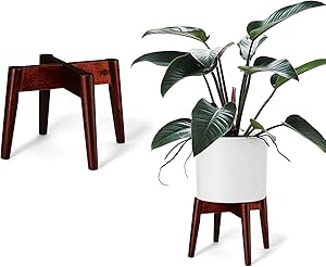 2 Pack Wood Plants Stand Flower Pot Holder & Garden Tool Sets - Indoor Mid Century Modern Plant Display Rack for 10 to 12 Inch Planter