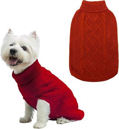 Mihachi Turtleneck Dog Jumper Cable Knit Winter Coat Leash Hole - 5 Sizes 7