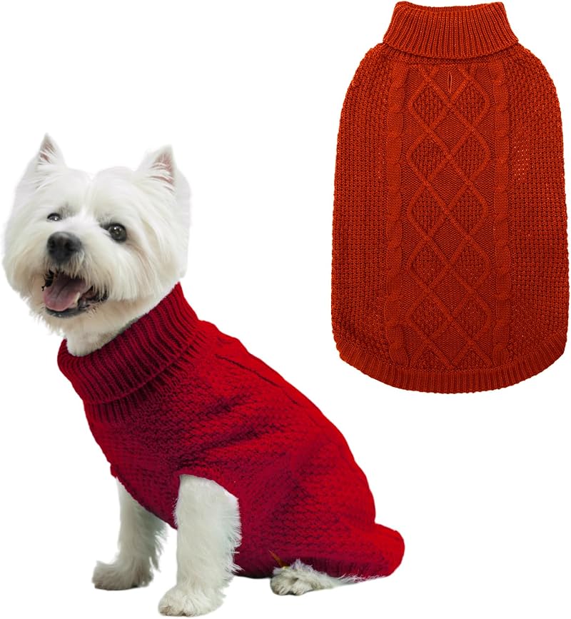 Mihachi Turtleneck Dog Jumper Cable Knit Winter Coat Leash Hole - 5 Sizes 7