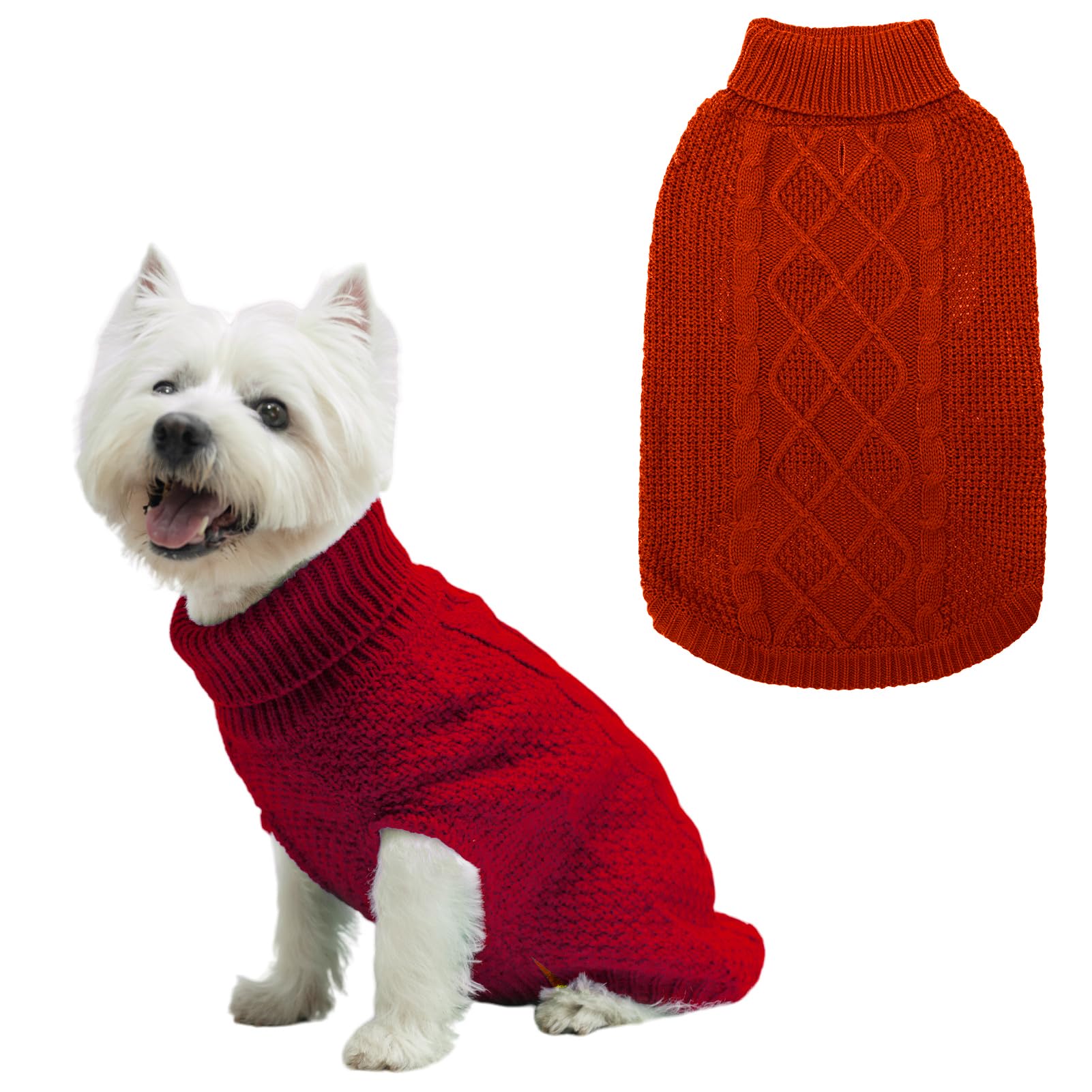 Mihachi Turtleneck Dog Jumper - Dog Sweater Winter Coat Apparel Classic Cable Knit Clothes with Leash Hole for Cold Weather