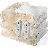 Dowin Heated Blanket Queen Size,Tie Dye Faux Fur Sherpa Electric Blanket with 5 Fast Heating Levels &10 Hrs Auto Off, 84" x90" Dual Control Heating Blanket,(Beige)