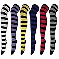 DRESHOW 6 Pairs High Thigh Socks Striped Over Knee Thin Tights Long Stocking for Women Leg Warmer