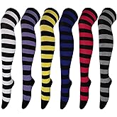 DRESHOW 6 Pairs High Thigh Socks Striped Over Knee Thin Tights Long Stocking for Women Leg Warmer