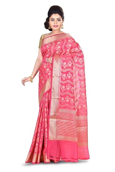 Naveera Womens Cotton Mercerize Ethnic Banarasi Sareee With Blouse Piece