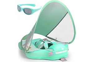 V CONVEY Mambobaby Float with Canopy and Tail New Upgraded Non-Inflatable Baby Pool Float Mambo Float Swim Trainer Solid Infant Swim Float Adjustable Pearl Foam Baby Swim Ring