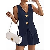 ZESICA Women’s Summer Casual 2 Piece Short Sets 2026 Button Suit Vest Tops Shorts Dressy Business Work Outfits