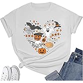 Women's Halloween Shirt: Love Art Patterns Halloween Party T-Shirt Crewneck Short Sleeve