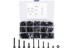 BAYIDUN 400 Pcs Small Metric Hex Socket Head Cap Screws Bolts and Nuts, Black M3 M4 Black Carbon Steel 3D Printer DIY Screws Bolts Nuts Assortment Kit, 8 Sizes