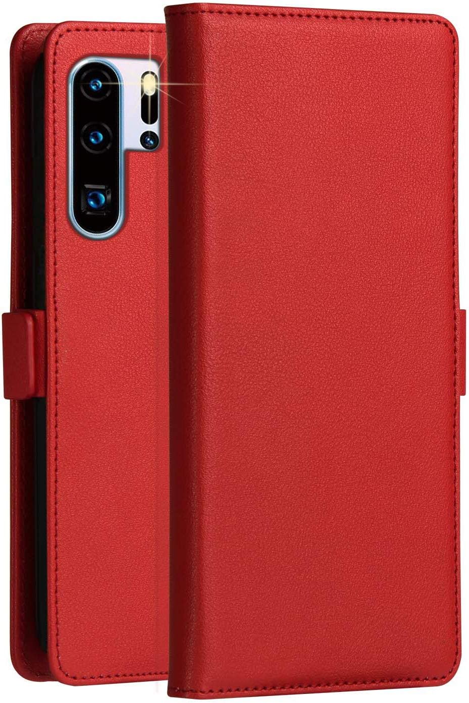 Huawei P30 Pro Case KumWum Leather Wallet Cover with Flip Folio Kickstand and 3 Card Slots Magnetic Latch Closure Full Body Protective Cover for P30pro (Red)