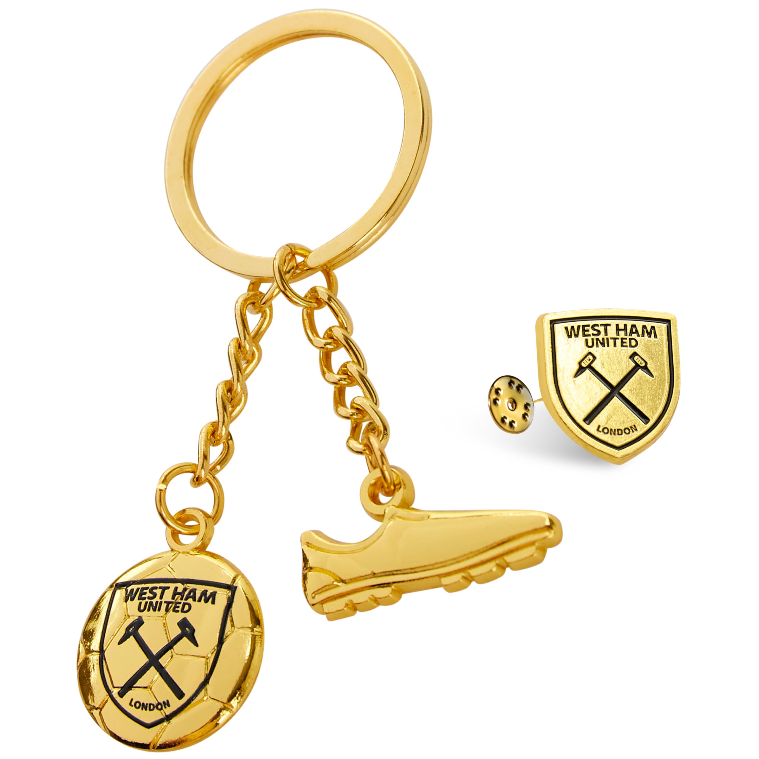West Ham United F.C. Keyring and Pin Badge Gift Set, Supporters Gear - West Ham Gifts