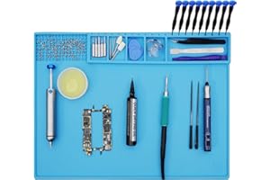 VOTCT Large Silicone Repair Mat Heat Resistant 932℉, Soldering Mat Has Magnetic Area and Multiple Parts Storage Areas For Repair Watch, Phone Other Electronic Product. Light Blue, Size: 17 x 12 Inch