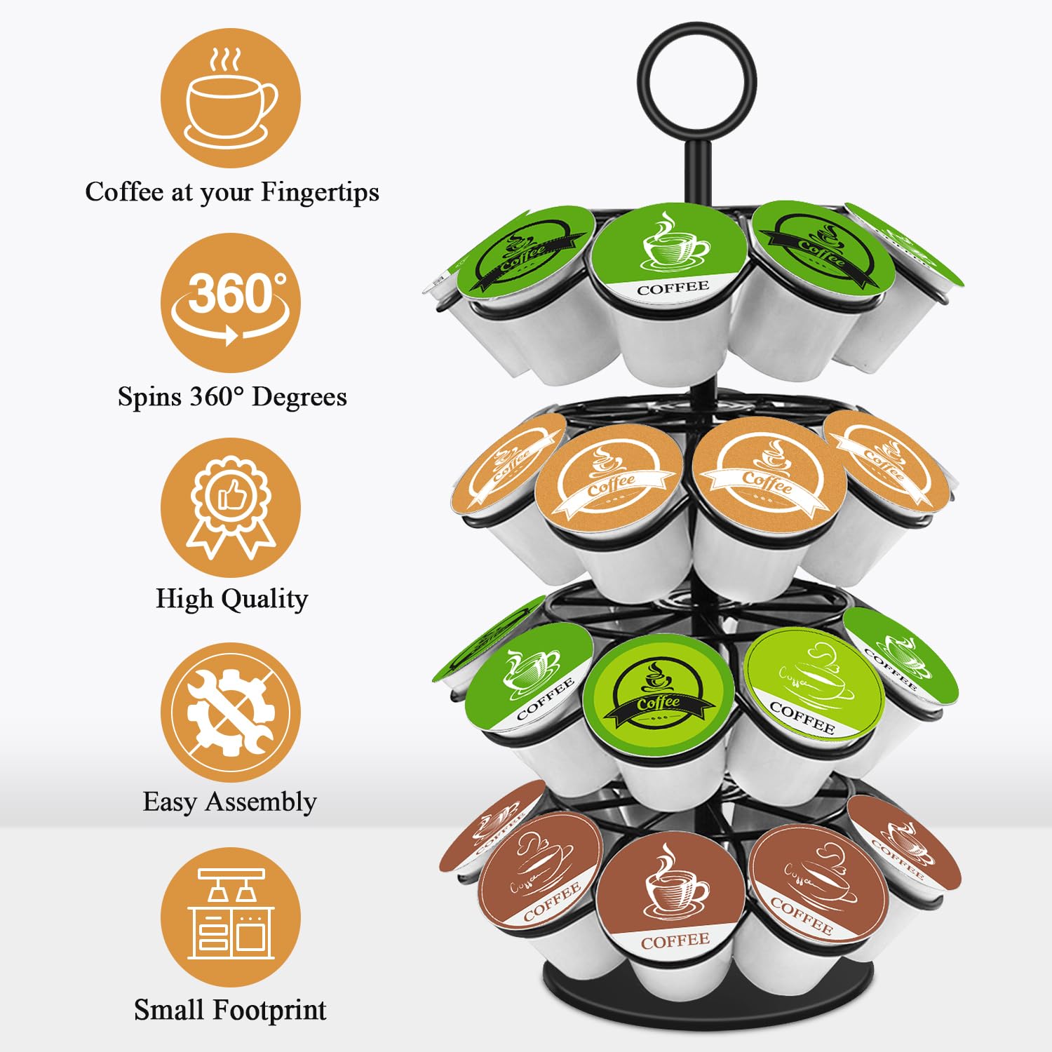 KIMIUP Coffee Pod Holder, K Cup Organizer Compatible with K-Cups(36 Pods), Kitchen Detachable Coffee Pod Organizer for Countertop, Spins 360-Degrees