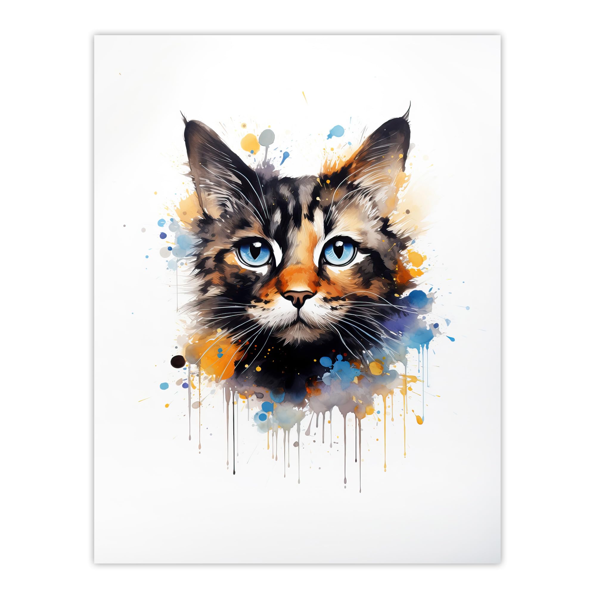 Artery8 Tortoiseshell Cat Lovers Gift Watercolour Pet Portrait Painting Artwork Extra Large XL Wall Art Poster Print