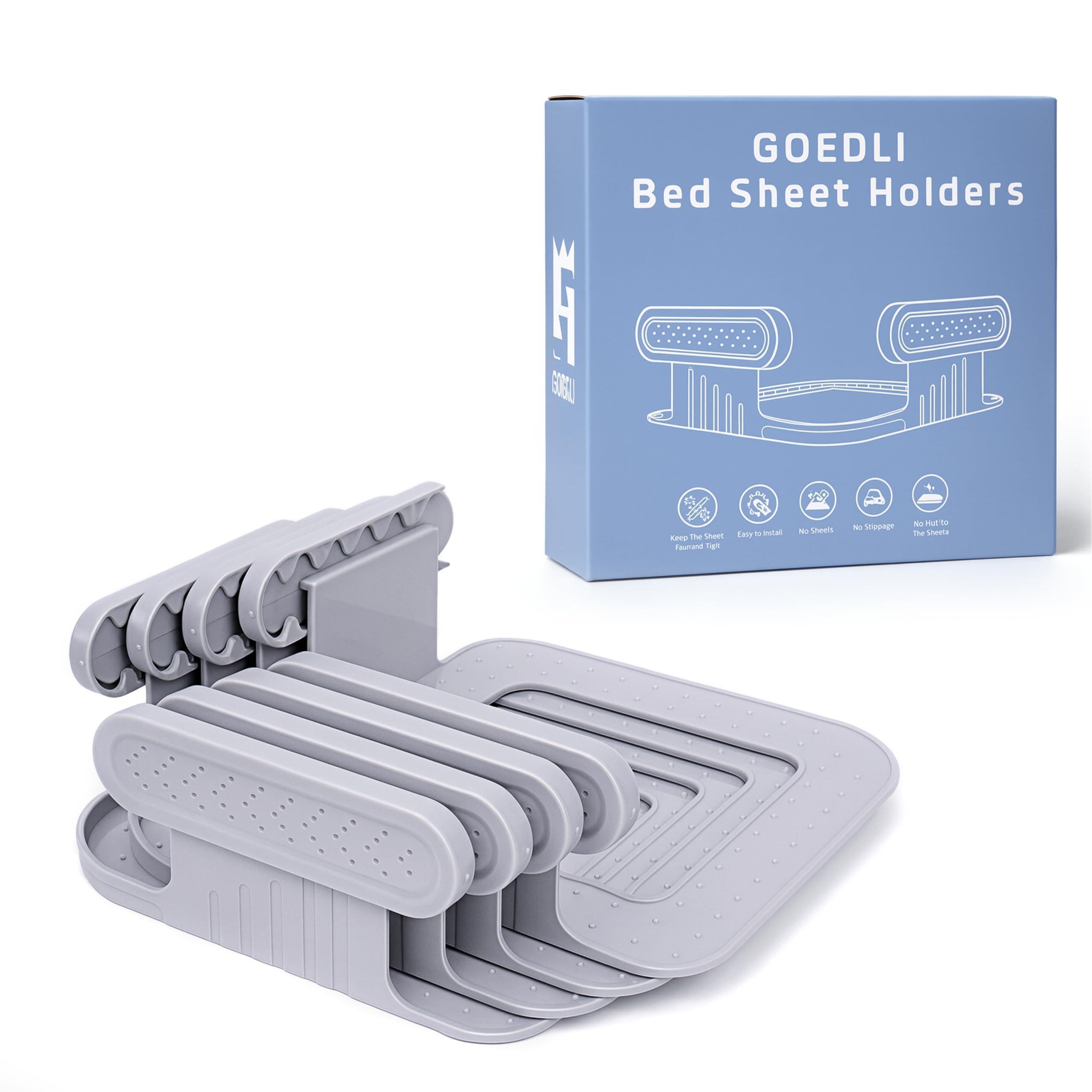 Photo 1 of Goedli Lock Sheet Holders - No More Loose Sheets, Secure Bed Sheets, 4Pcs Fits All Kinds of Sheets and Mattress Sizes, ABS Material with High Flexibility, Easy One-Time Installation (Gray)