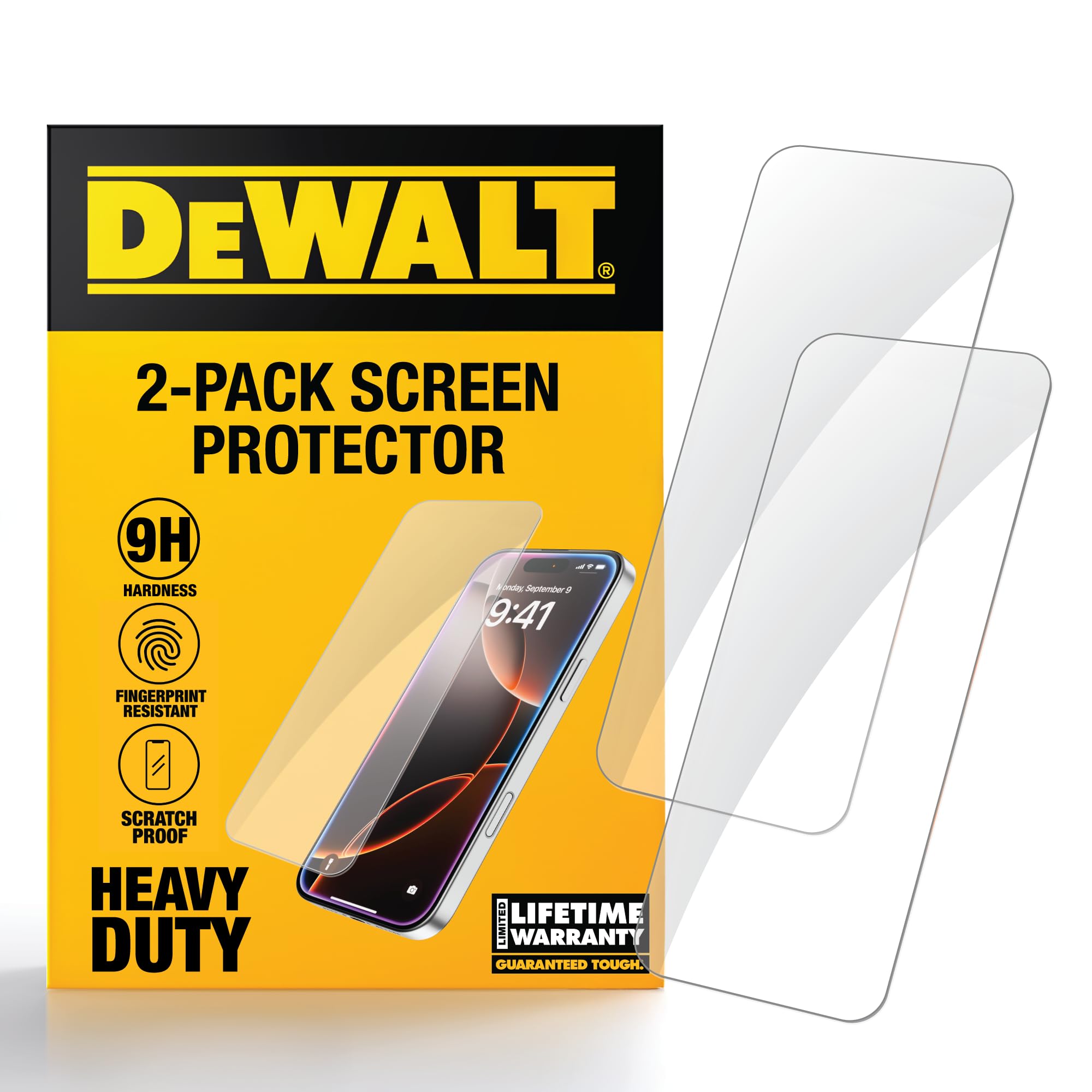 DEWALT Heavy Duty Glass Screen Protector for iPhone 12/12 Pro, 2 Pack Tempered Glass Screen Protector, Case Friendly, Perfect Install Tool Included, Long-Lasting Protection