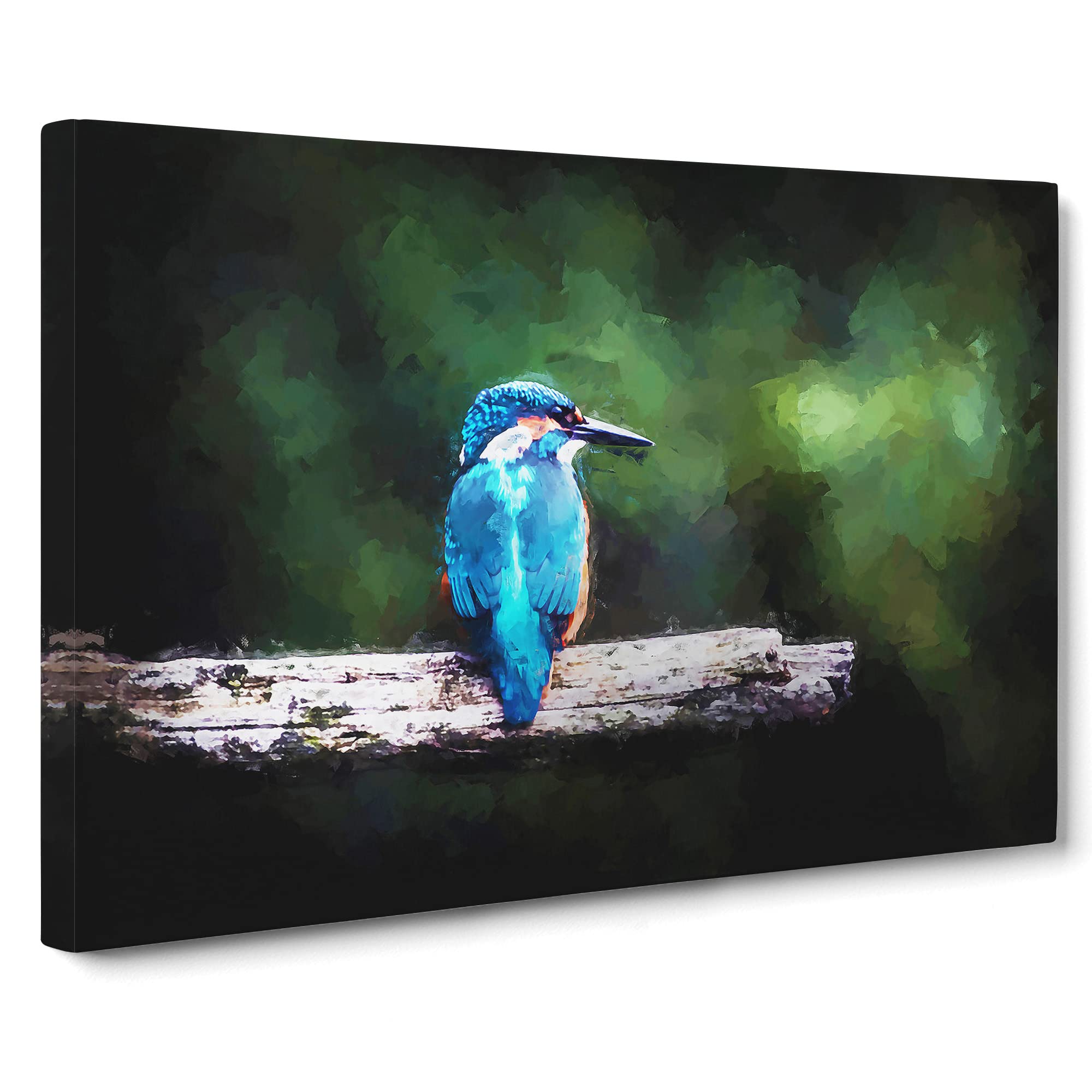 Kingfisher Looking West Canvas Print | Gallery Wrapped 30mm Frame Wall Art | 20x14 inches | Ready to Hang | Abstract Bird Picture | Living Room Bedroom Lounge Office