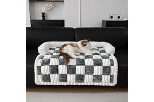TOPCHANCES Dog Couch Cover,Thickened Quilted Plaid Funny Fuzzy Pet Couch Covers for Sofa,Washable Non Slip Pet Mat Sofa Dog Cover Protector for Large Dogs(Gray,36x36inch)