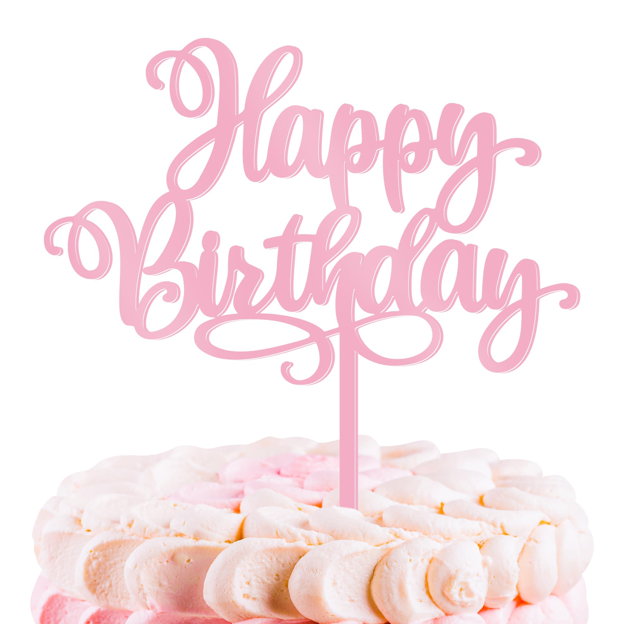 Photo 1 of 1 PCS Happy Birthday Cake Topper, 5.1 x 6.5 Inches Acrylic Cake Topper, Elegant Pink Happy Birthday Cake Sign, Birthday Cake Decorations for Adult, Kids, DIY Dessert Supplies