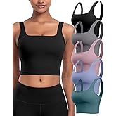 Womens Sports Bras 5 Packs - Square Neck Longline Workout Crop Tank Tops Padded Yoga Camisole with Built in Pads