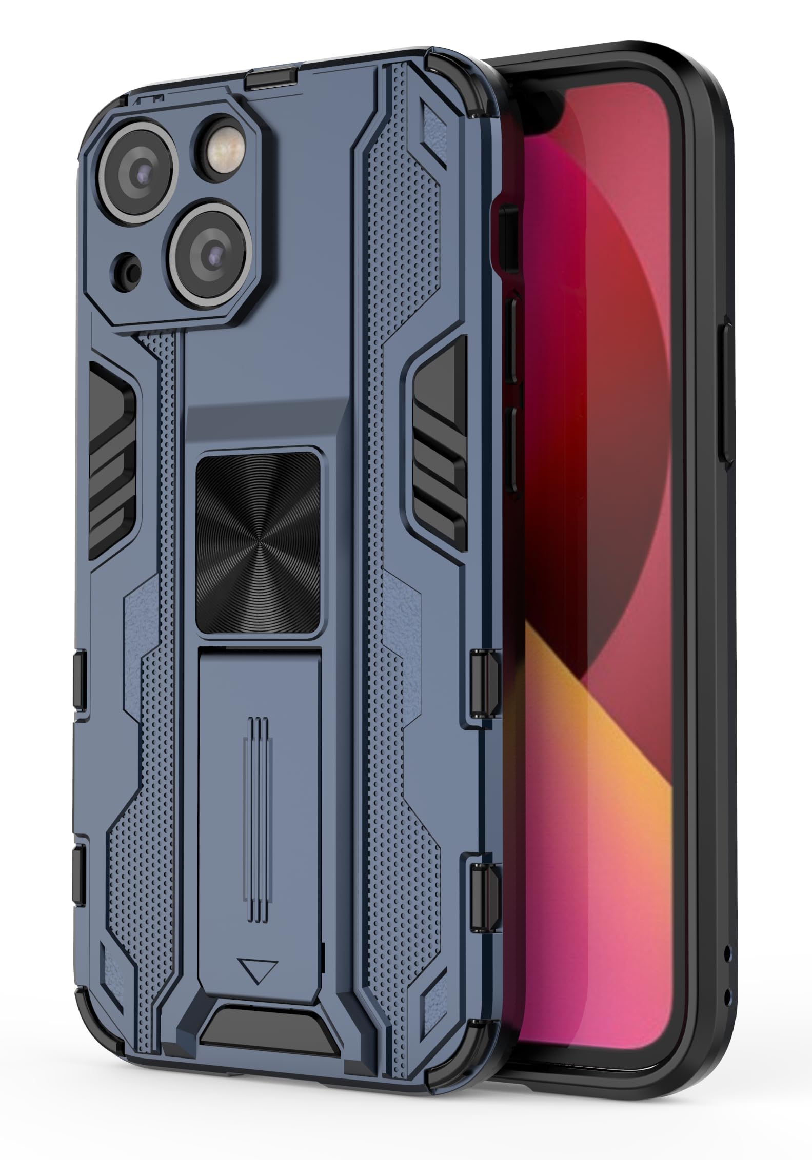 SORAKA Case for iPhone 13 Mini with Stand Heavy Duty Protection Case Silm Fit iPhone 13 Mini Case with Metal Plate for Magnetic Car Mount Blue