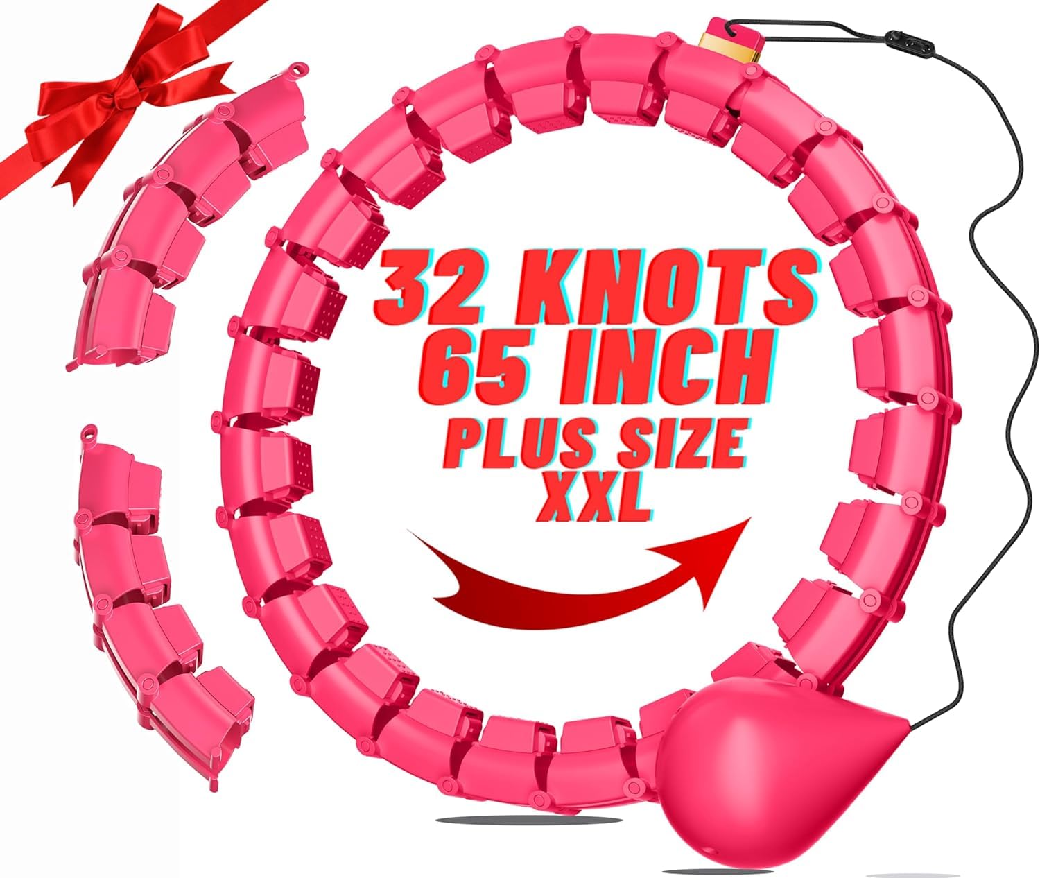 Photo 1 of 32 Knots Weighted Workout Hoop Plus Size, 65 inch Smart Weighted Hoop for Adults Weight Loss, 2 in 1 Fitness Exercise Hoop for Women and Abdominal Workout Hoop (Red)