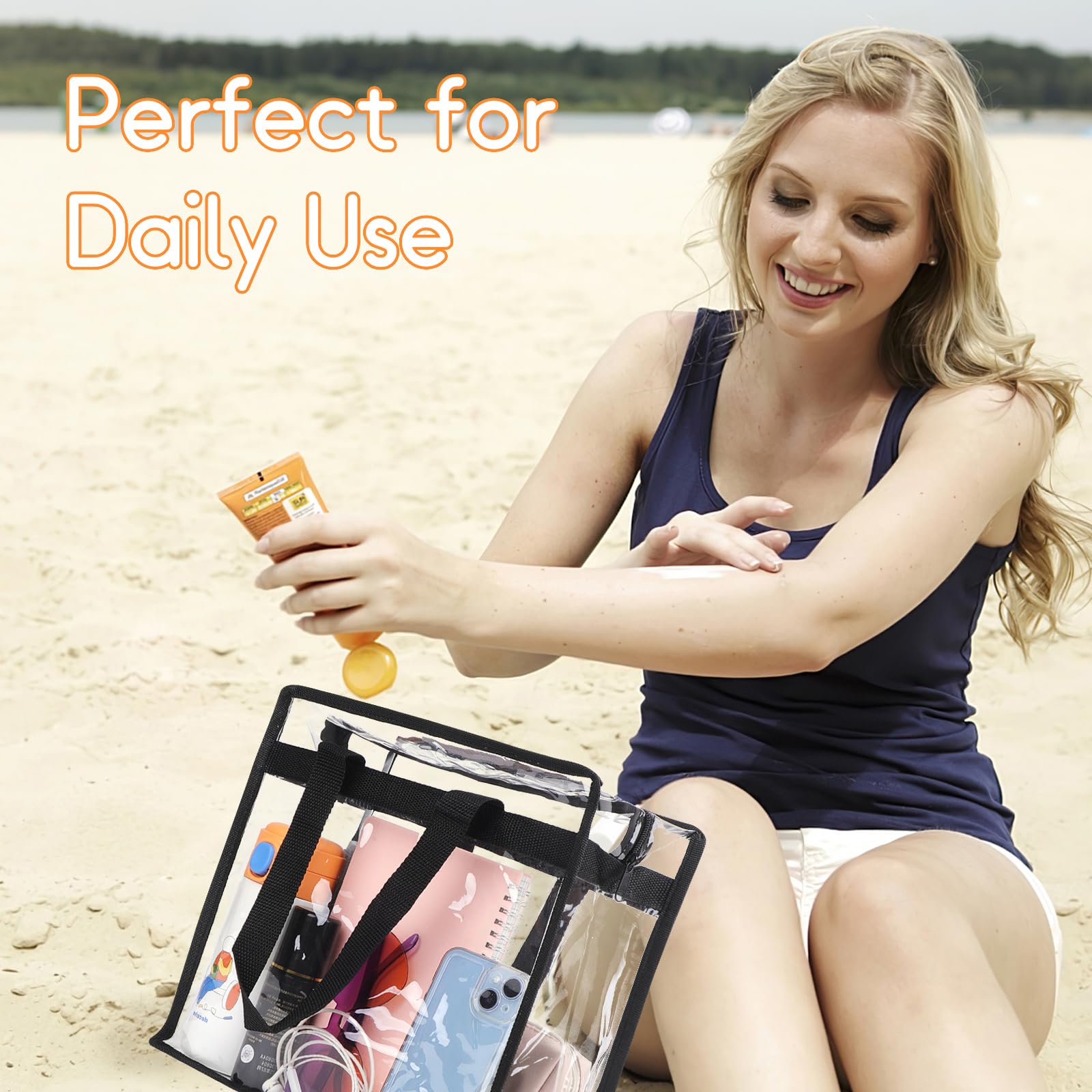 Clear Bag for Stadium Events Approved, 12x6x12 Large Transparent Tote Bag with Zipper for Gym Concert Sports Festivals