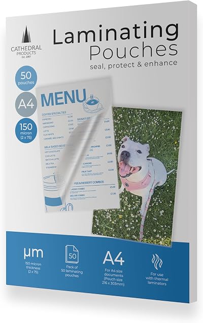 Cathedral Products A4 Gloss Laminating Pouches 150 Micron Pack of 50