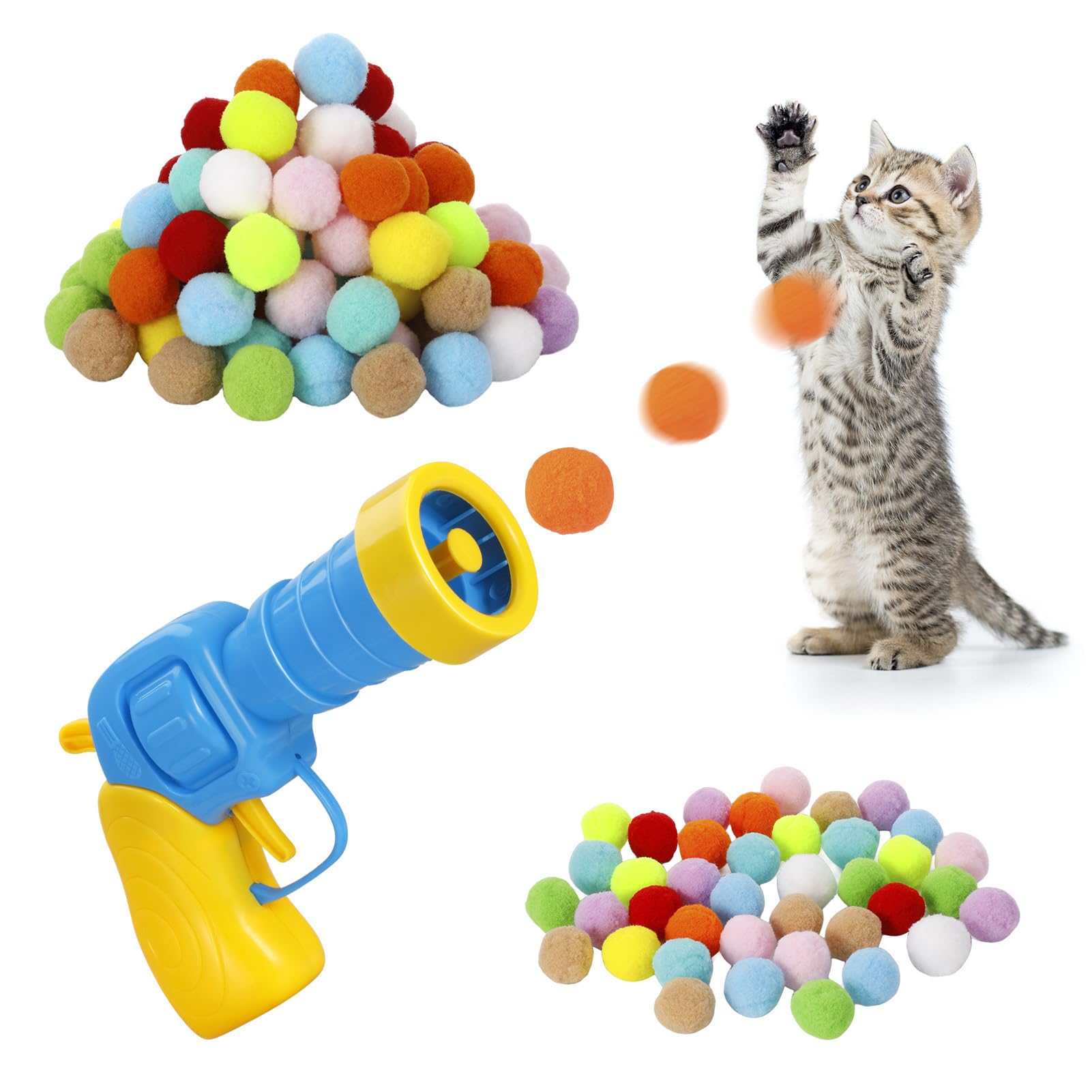 Zuimei Interactive Cat Ball Launcher, Cat Balls Toys Launcher with 100pcs Soft Plush Balls Silent Ball Shooting Toy Funny Interactive Cats Toys for Indoor Cats Training Exercise Playing