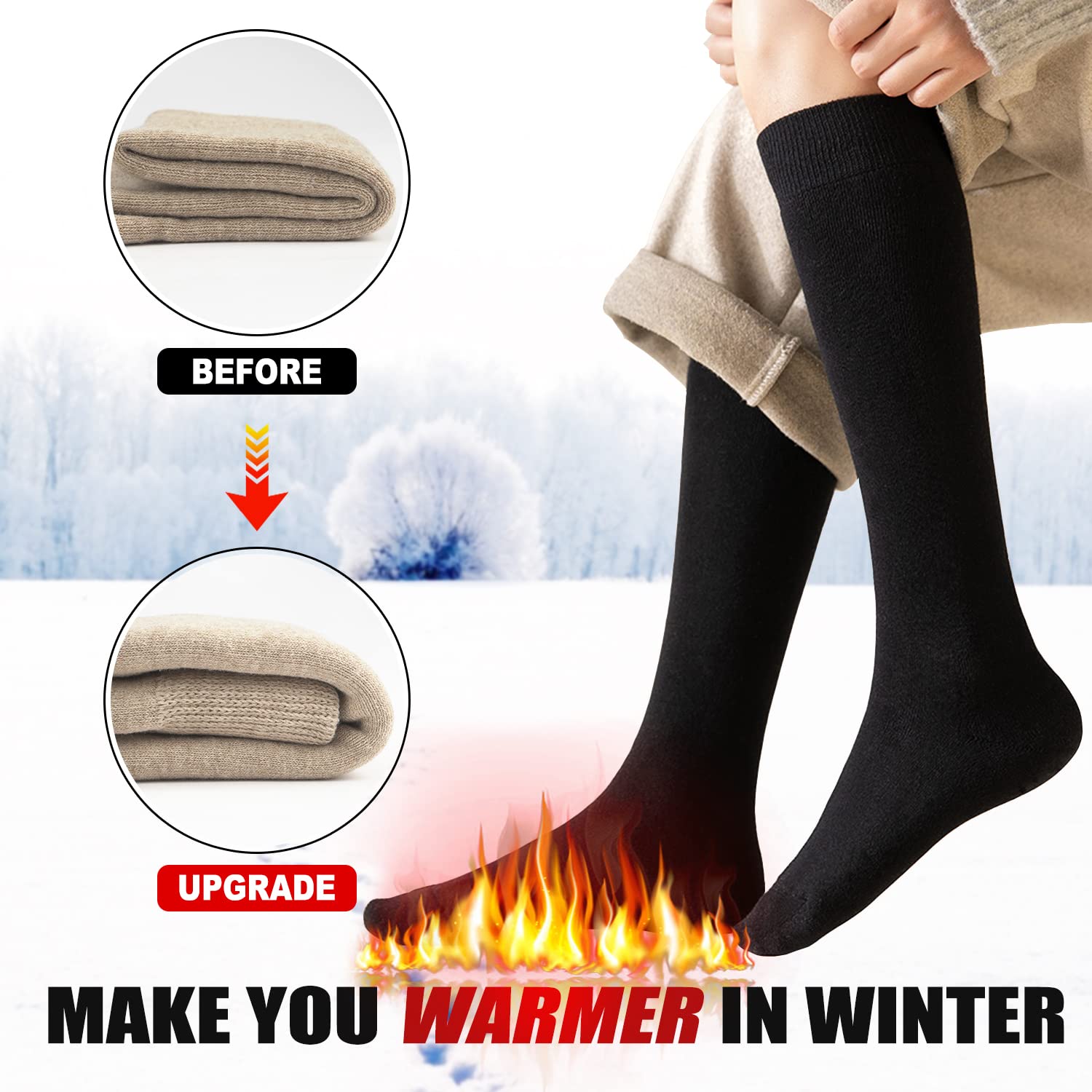 we fleece 5 Pairs Warm Knee High Socks for Women-Thermal Cotton Socks for Hiking,Work,Winter,Gifts
