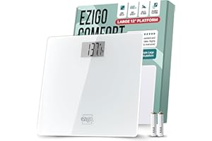 EZIGO Professional Bathroom Scale for Body Weight with XL Platform Accurate Body Weight Scale for Adults, Seniors and Pets, 12-inch 30cm Large Platform, High Capacity 440lb/200kg, Batteries Included, White