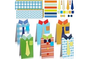 Sabary 24 Sets Father's Day Shirt Card Making Kit DIY Father's Day Shirt Crafts for Kids Make Your Own Greeting Card Handmade Dad Gift for Party Classroom Home Activities