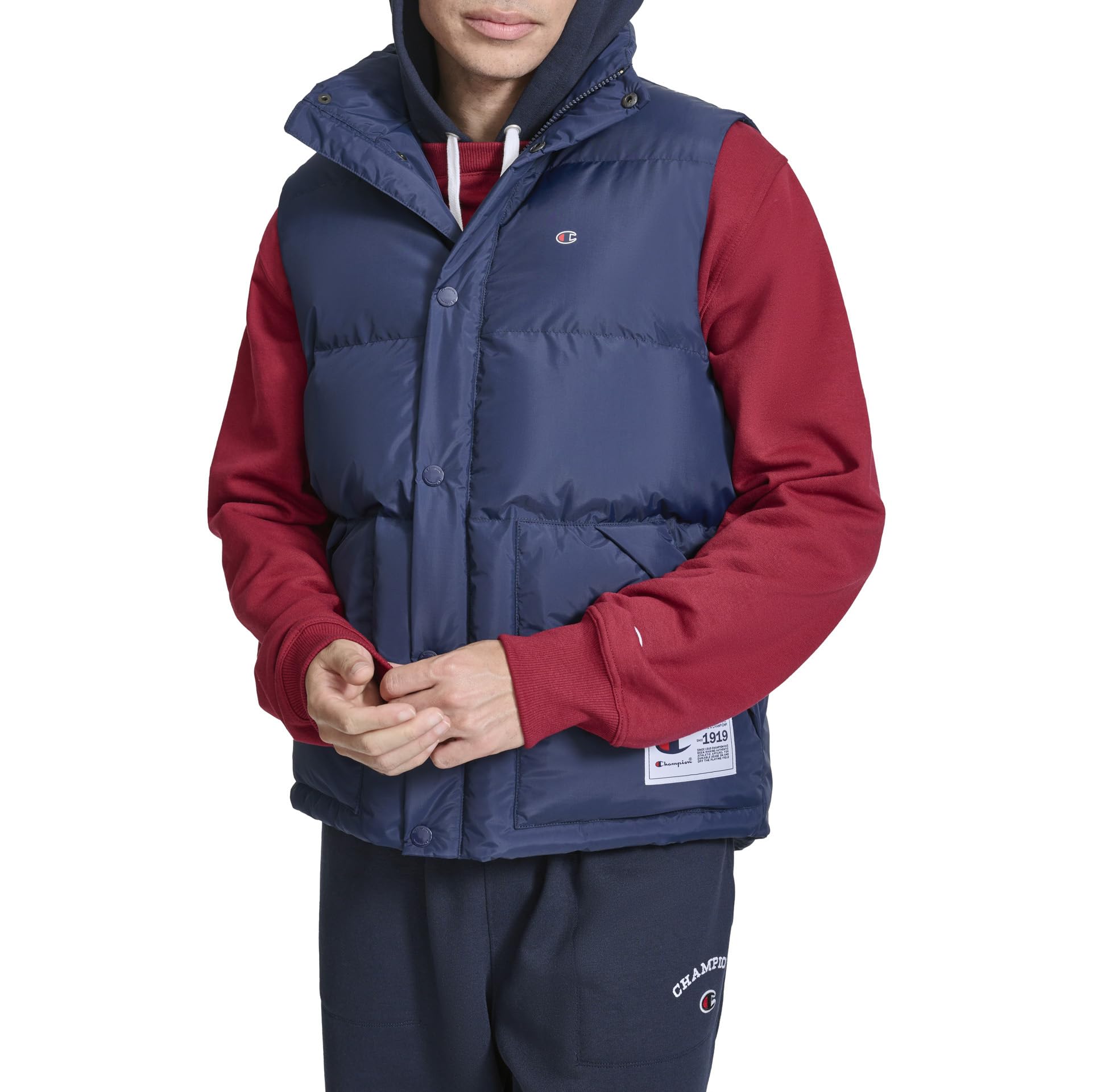 Champion Men’s Puffer Vest with Logo, Peacoat, XX-Large