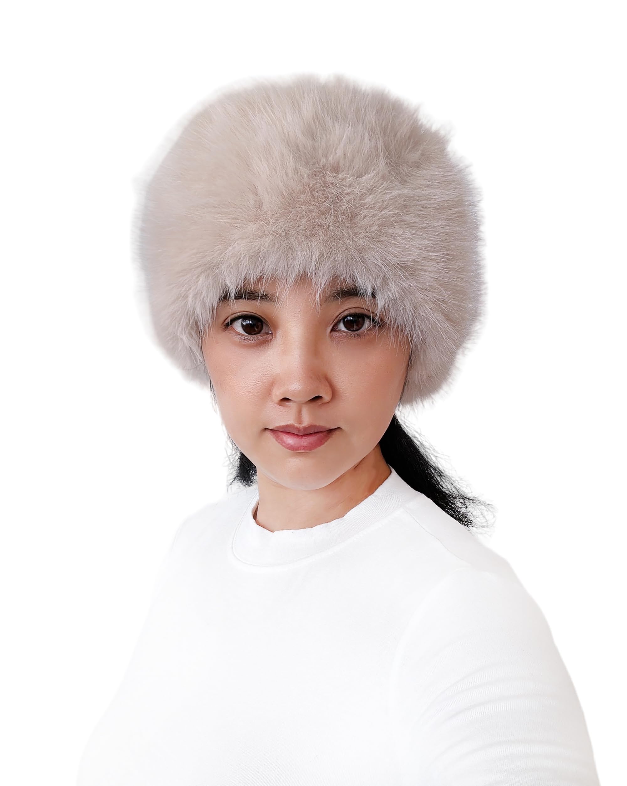 Lina & Lily Women's Winter Headband Head Ear Warmer Long Pile Faux Fur (Beige)