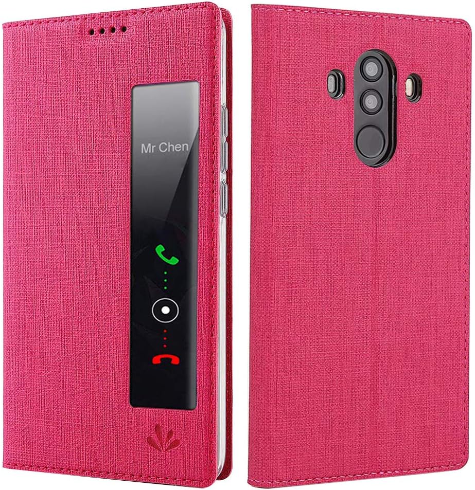 ViliHeromiracle Mate 10 Pro Fabric Case Flip Folio Compatible with Huawei Mate10 Pro Wakeups Cases Card Holder Kickstand Mat 10pro Protective Cover PU Leather Bumper Coque (Red)