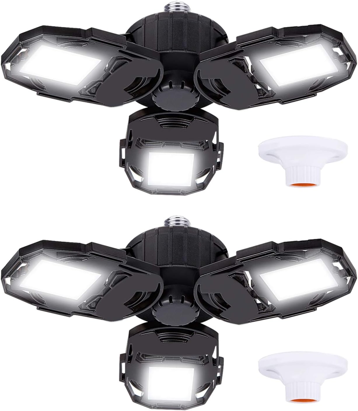 Led Garage Lights 2Packs, 80w 8000 Lumens Deformable Triple Glow