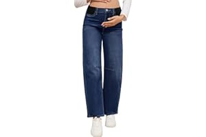 fitglam Maternity Barrel Jeans Mid-Rise Wide Leg Fit Denim Pants with an Adjustable Rubber Band