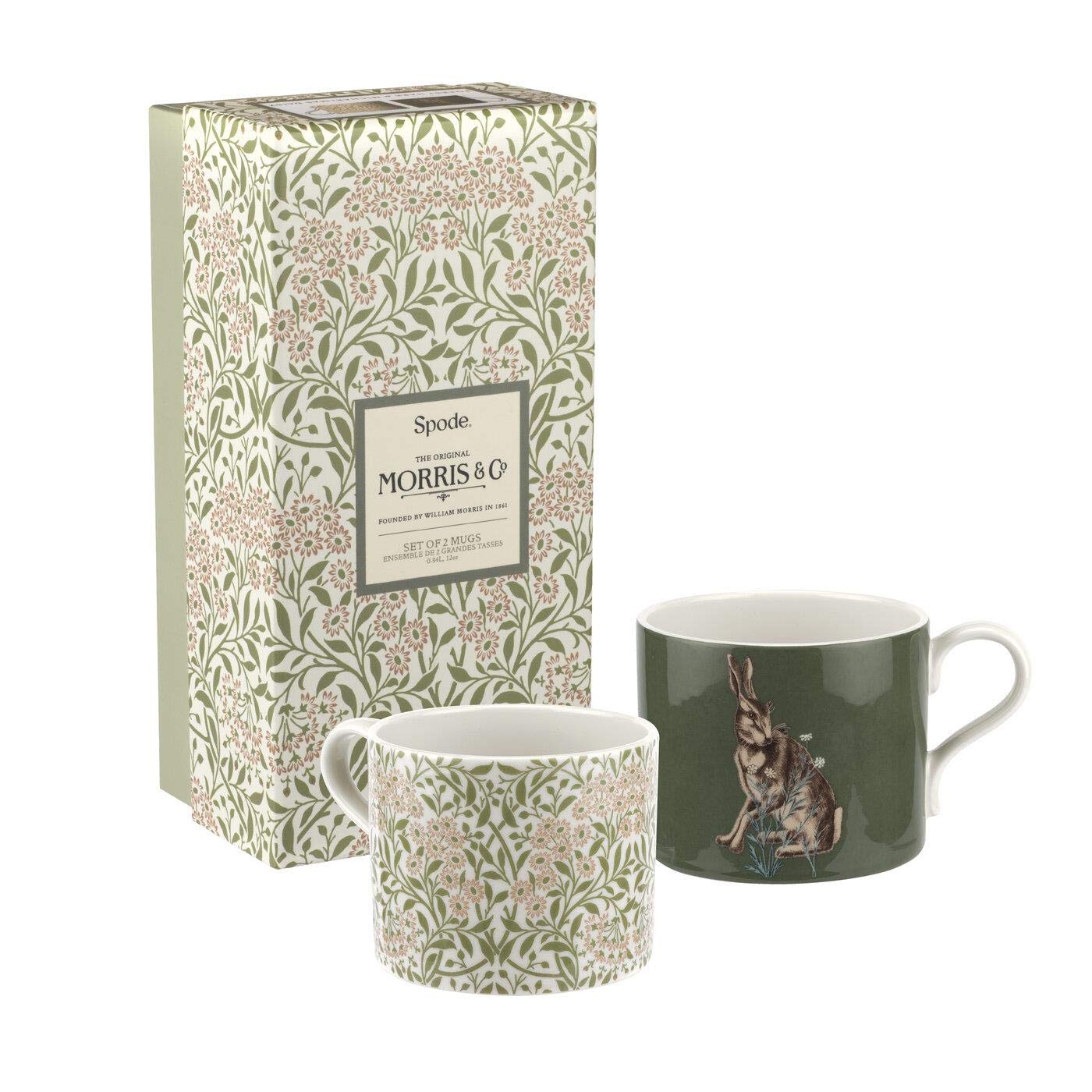 Spode Morris & Co Forest Hare and Michaelmas Daisy 0.34L Mugs Boxed Set of 2