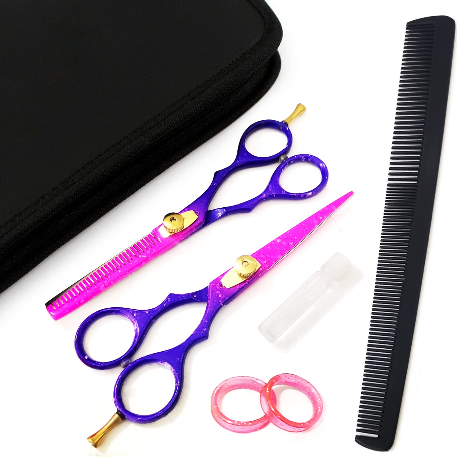 YNR Professional Hairdressing Scissors Set (5.5 Inch) Hair Cutting Scissor & Thinning Scissor Comb with Case Pink Purple– Perfect for Men, Women, Children, and Adults