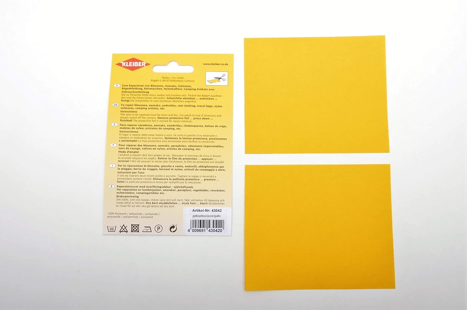 Kleiber Self Adhesive Waterproof Nylon Repair Patches, Yellow,ca. 10 cm x 12 cm - Image 5