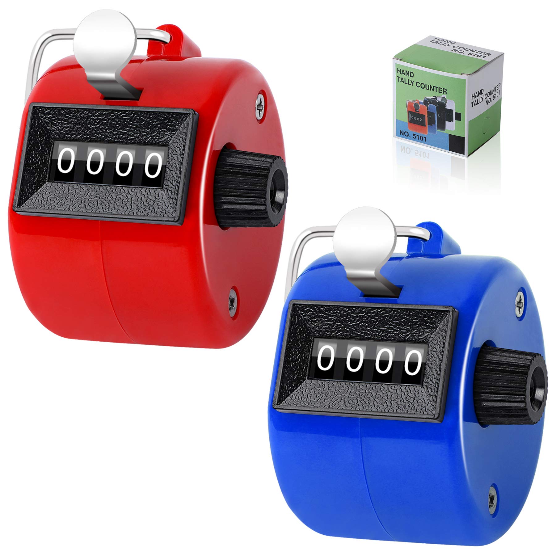 SEPGLITTER Pack of 2 Hand Counter, Clicker Counter, 4-Digit Counter, Quantity Counter, Finger Counter, Lap Counter for Person Counters, Sports School (Red Blue)