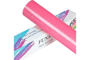 FUNKAKA Glitter Fluorescent Pink HTV Heat Transfer Vinyl Rolls, 12" x 8ft PU Iron on Vinyl for T-Shirts Glitter HTV Vinyl for All Cutter Machines Easy to Cut & Weed for DIY Design
